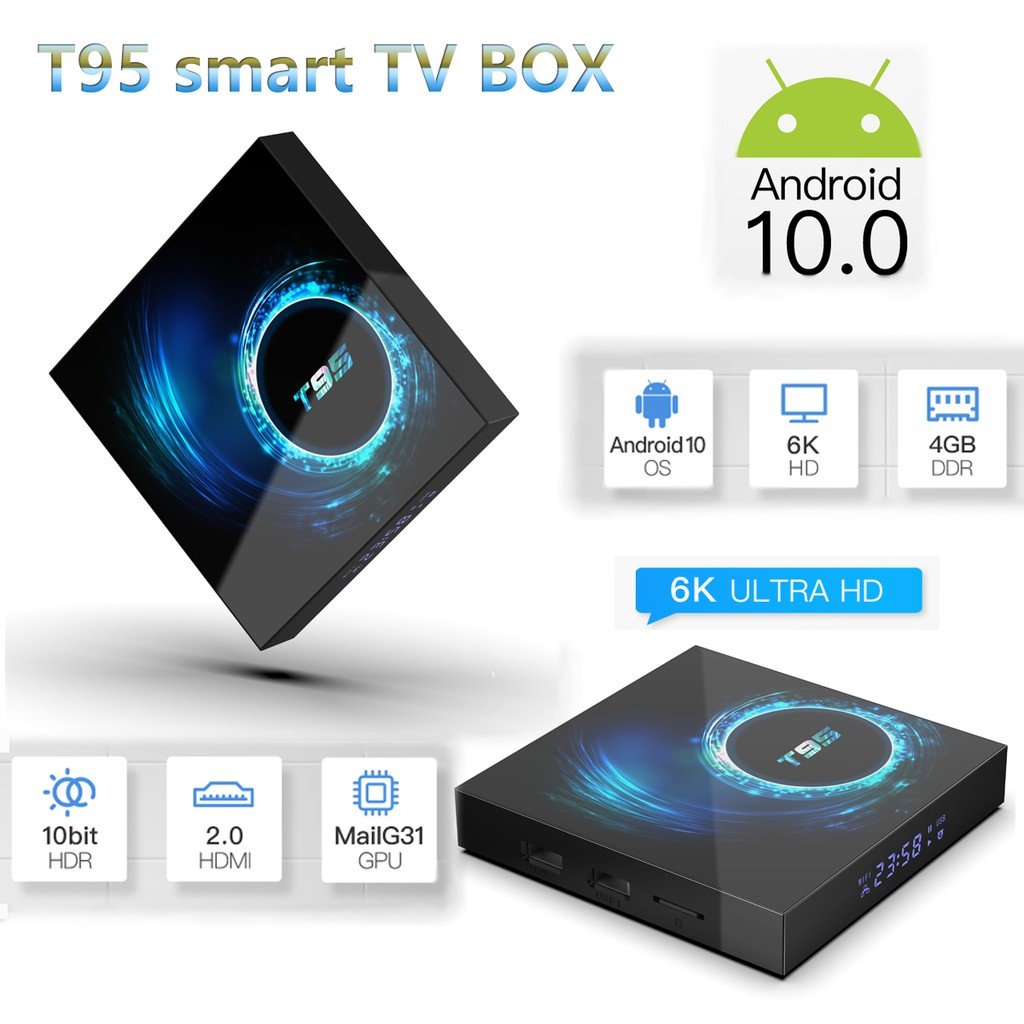 Android Tv Box Ram 4G 32G ROM wifi băng tần kép tv box android10 bluetooth độ phân giải 6K bảo hành 12tháng T95 tivi box 2021