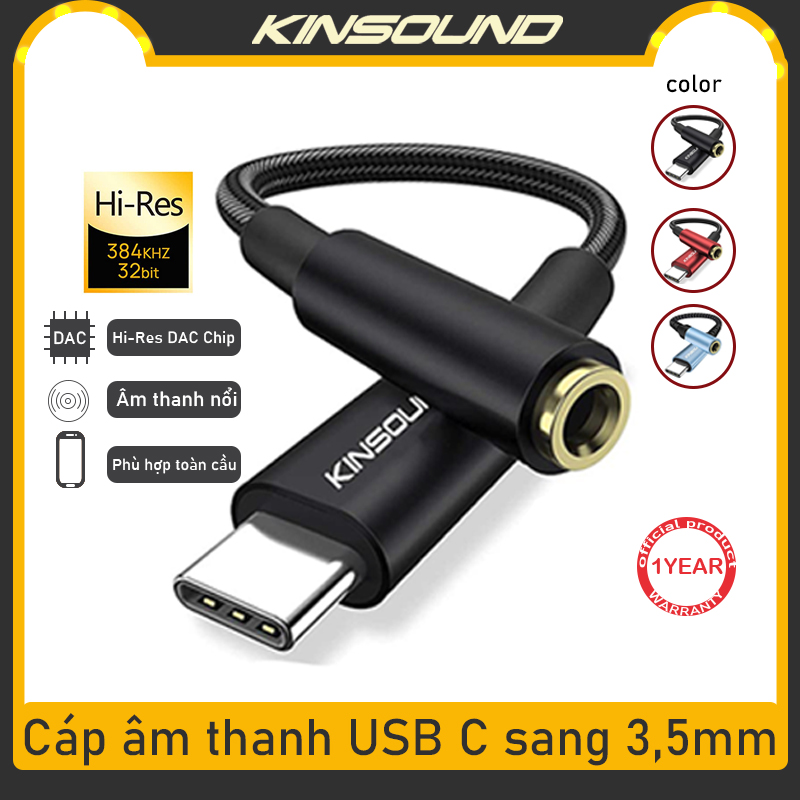 Kinsound Bộ Chuyển Đổi Giắc Cắm Tai Nghe Cái USB C Sang 3.5Mm Cáp Kết Nối Tai Nghe Loại C Sang 3.5Mm, Cáp Dongle Giắc Cắm Âm Thanh DAC Type C Sang Hi-Res Tương Thích Với Google Pixel, Oneplus, Samsung, xiaomi, Huawei,iPad Pro Và Các Loại C