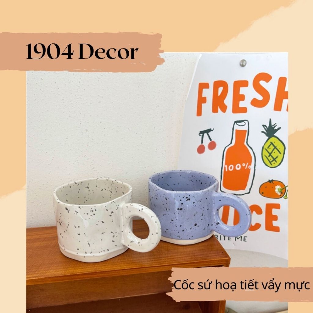 Cốc sứ, ly sứ cao cấp hoạ tiết vẩy mực phong cách hàn quốc - 1904 decor