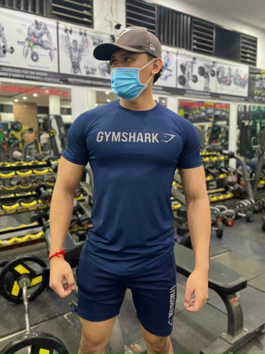 Áo thê thao - áo thun có tay gymshark - logo - thun lạnh co dãn 4 chiều