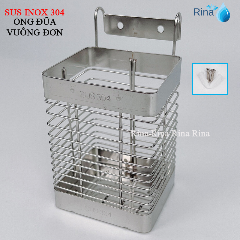 Ống đựng đũa vuông inox 304 ống đũa vuông đơn inox 304 Rina
