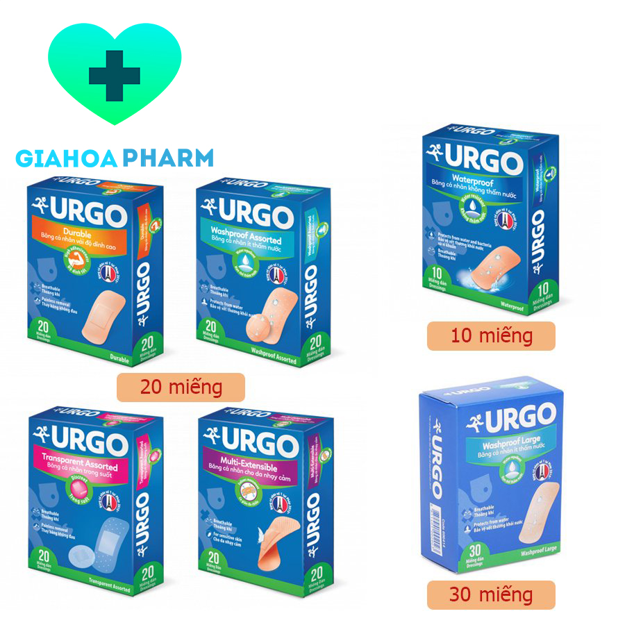 Băng cá nhân Urgo hộp nhỏ, cho da thường, da nhạy cảm, tiếp xúc với nước...