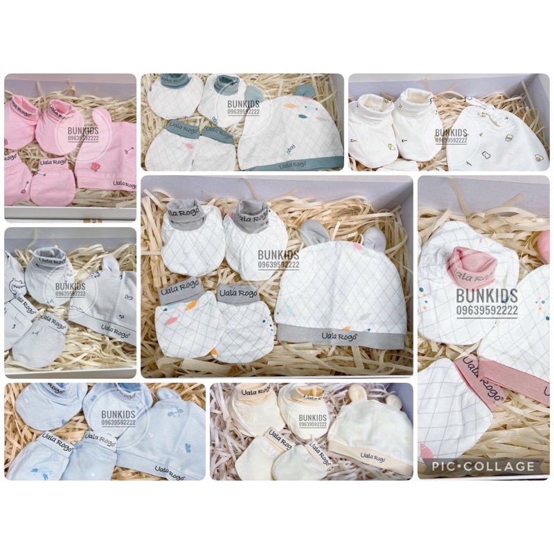 SET Bộ mũ & bao tay chân Uala rogo vải petit, modal sơ sinh