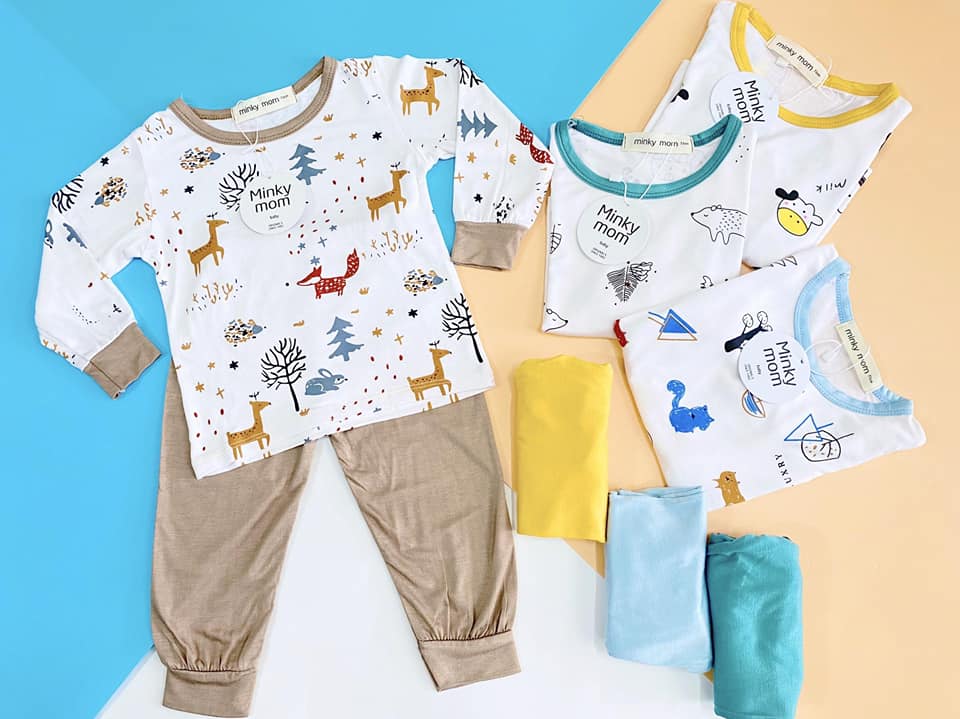 Bộ dài tay thun lạnh Minky Mom cho bé trai bé gái