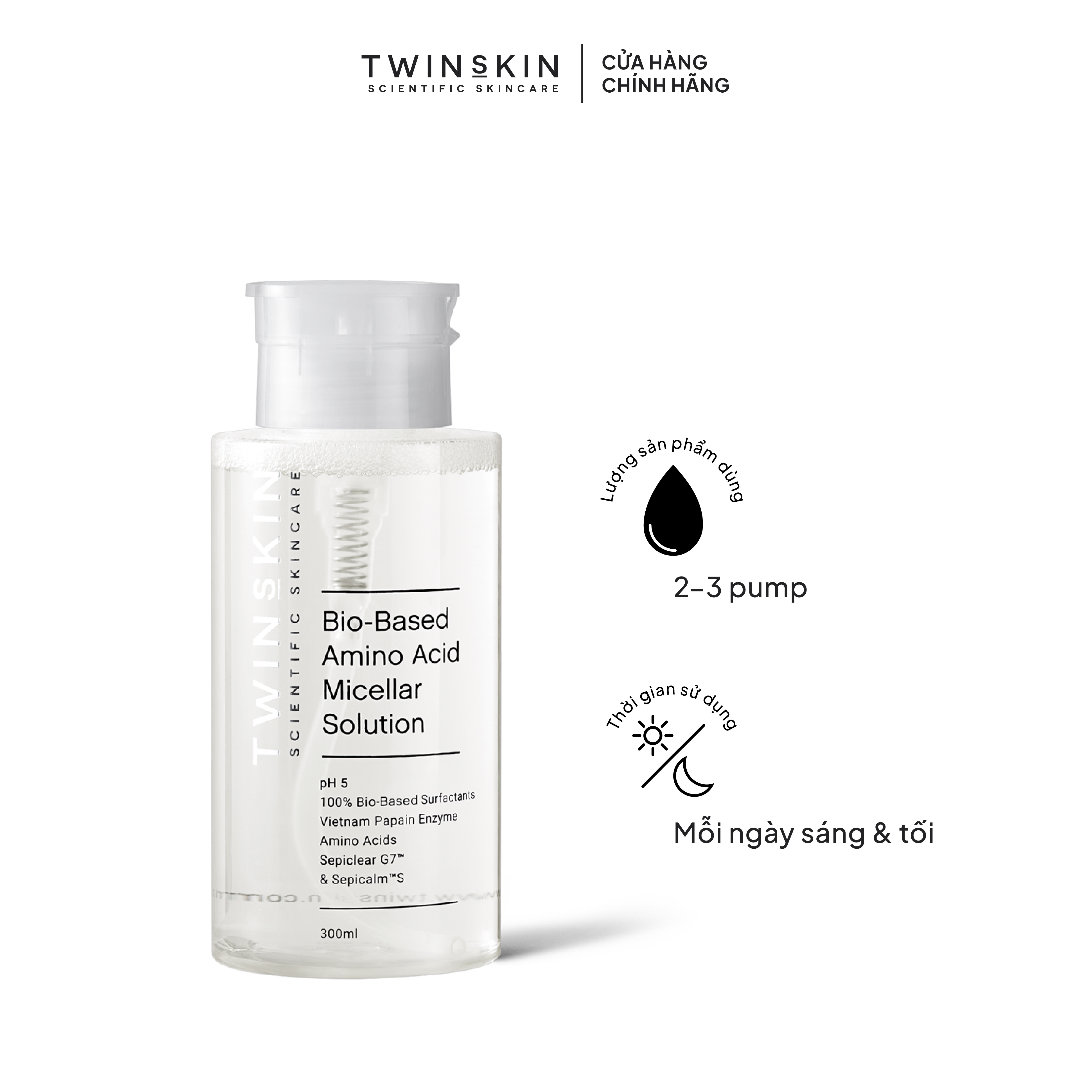 Nước tẩy trang sạch sâu, giảm viêm, bảo dưỡng hàng rào bảo vệ da - Bio-Based Amino Acid Micellar Solution Twins Skin 300ml & 60ml