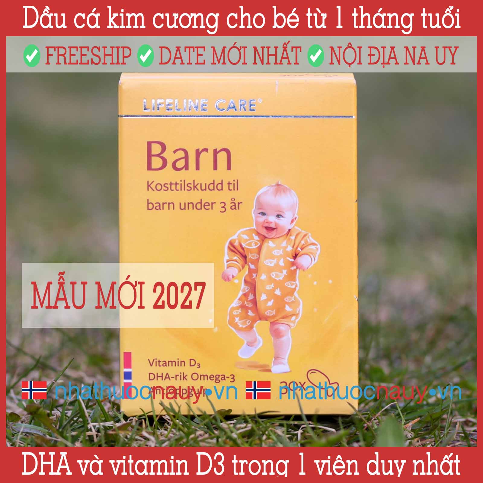 Dầu cá kim cương Lifeline Care Barn, mẫu mới 2027, chính hãng Na Uy, nhathuocnauy.vn