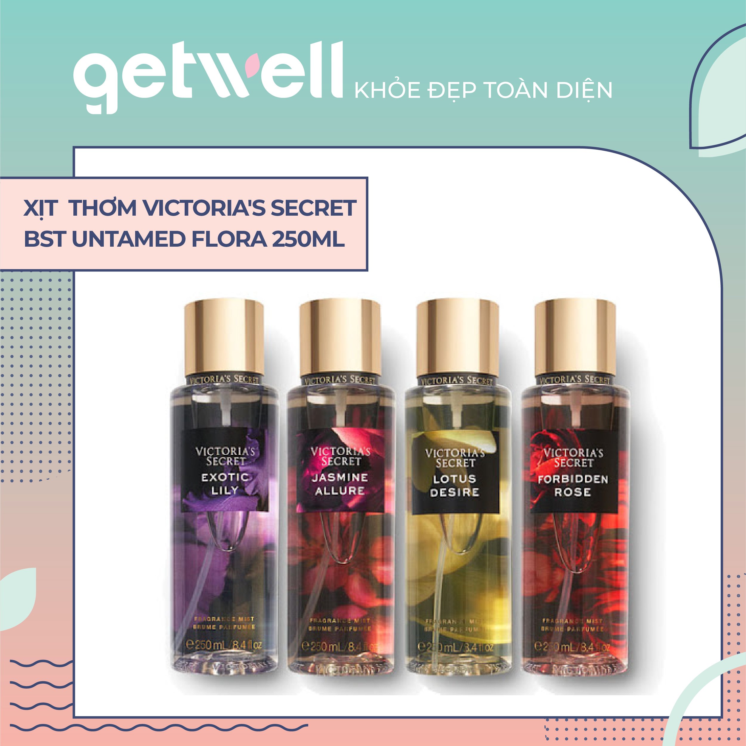 [HCM]FORBIDDEN ROSE | EXOTIC LILY | LOTUS DESIRE | JASMINE ALLURE| Sản Phẩm Xịt Thơm Toàn Thân Victoria’s Secret