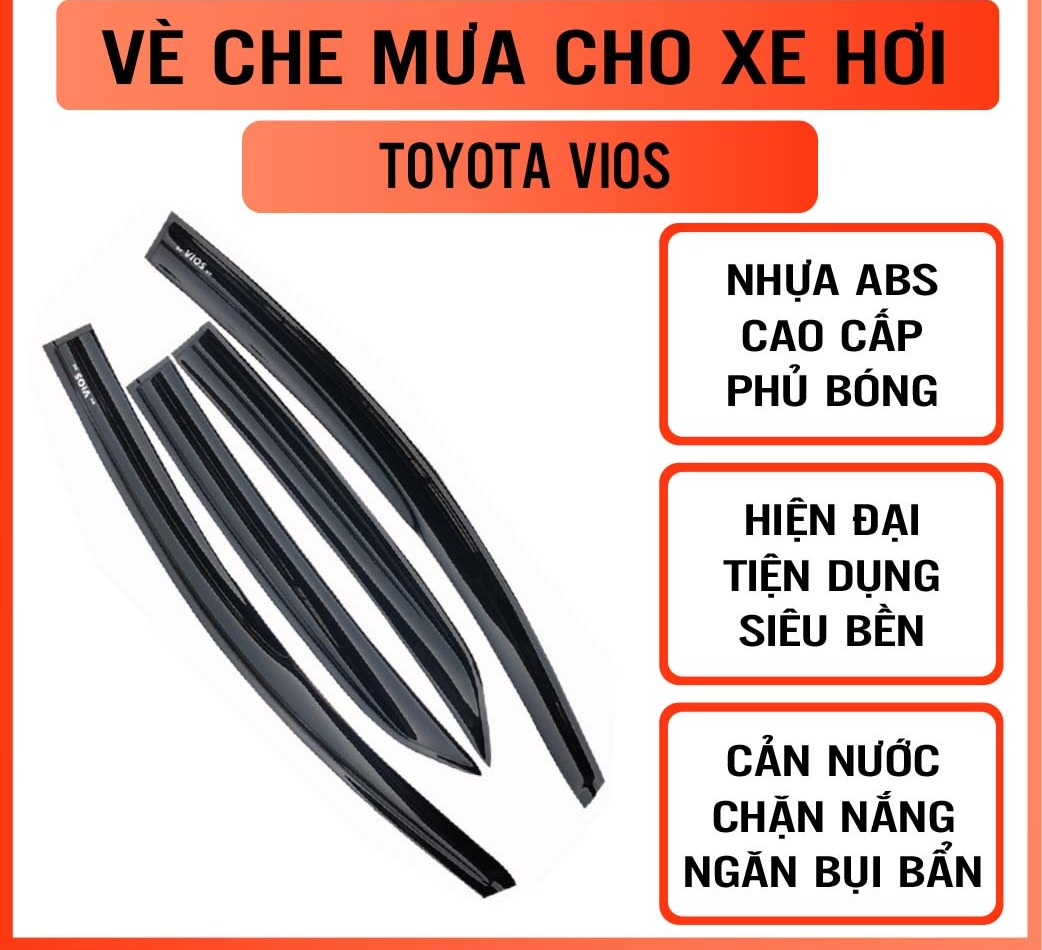 Bộ vè che mưa cho xe TOYOTA VIOS, chất liệu nhựa ABS cao cấp