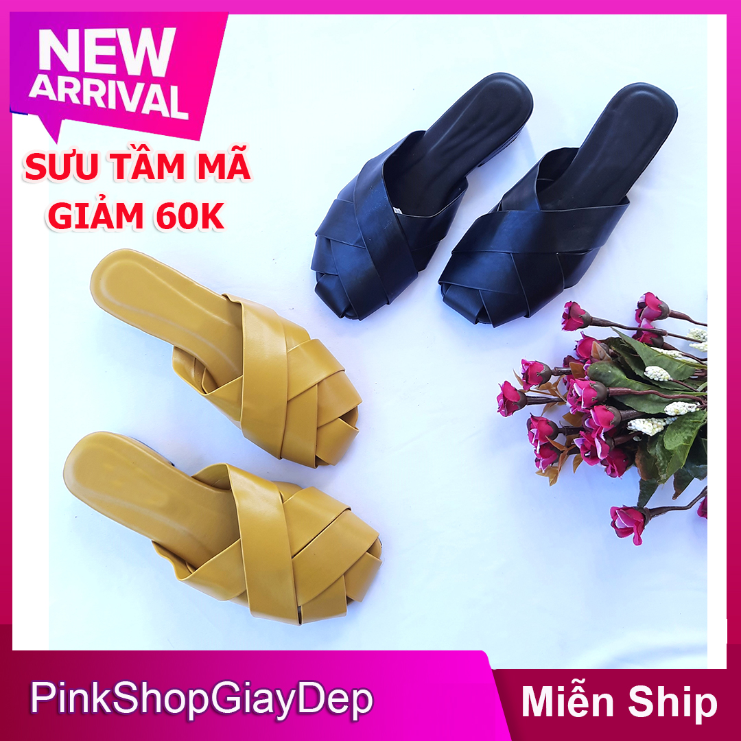 (Miễn ship) Dép sục nữ PinkShopGiayDep đế vuông 2 phân chất liệu da mềm SC