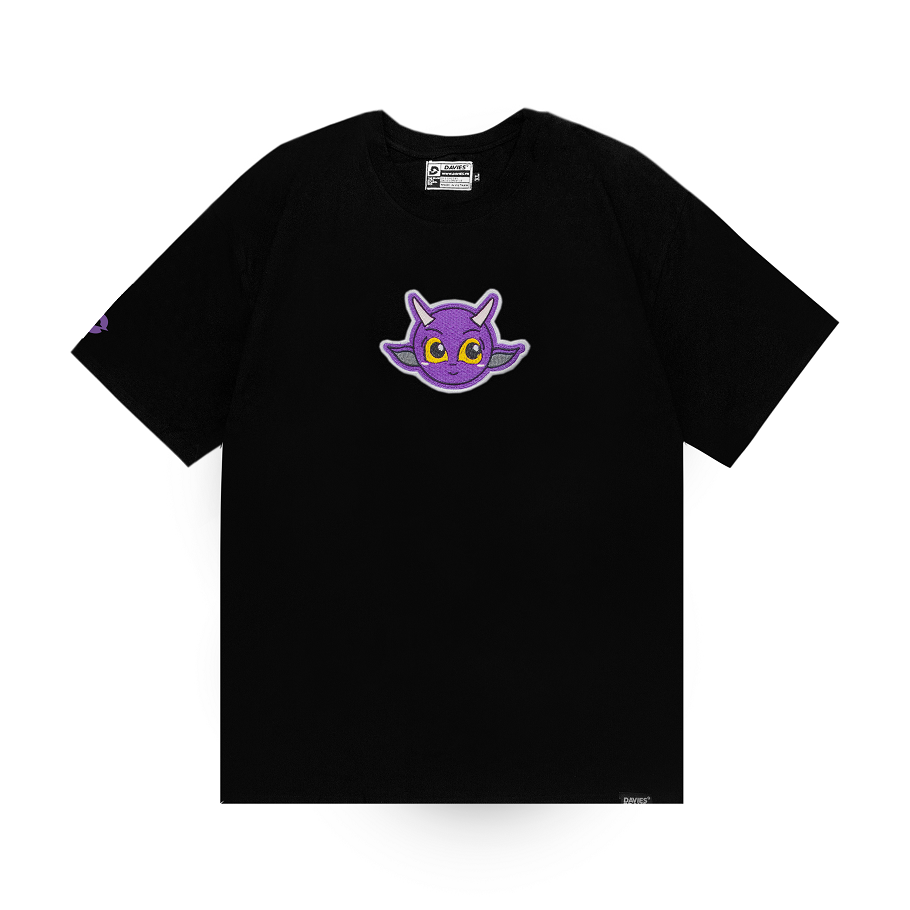 DAVIES - Áo thun tay lỡ nữ form rộng logo thêu màu đen - D Mascot Tee-BLACK