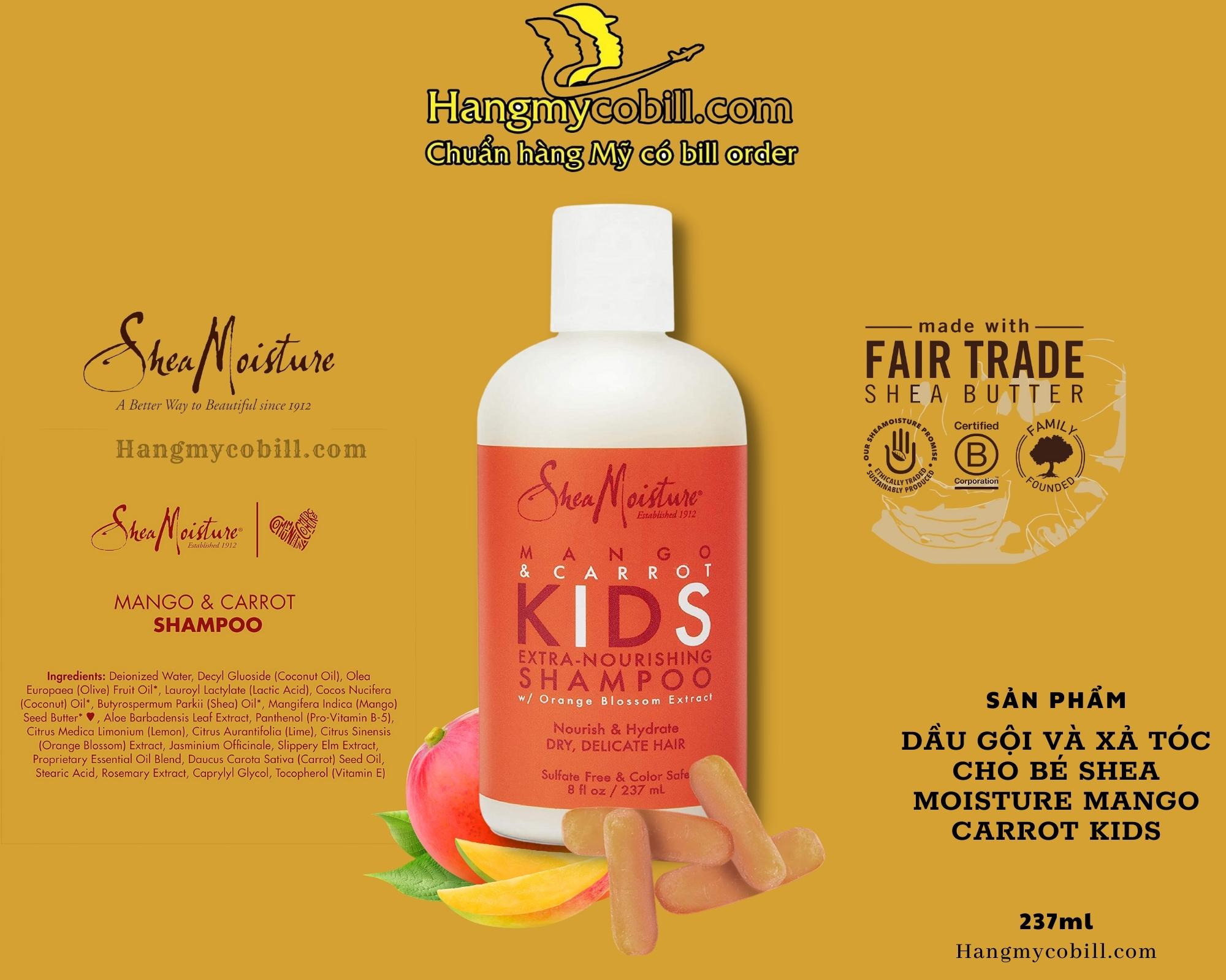 (có bill nhập) DẦU XẢ TÓC CHO BÉ SHEA MOISTURE MANGO & CARROT KIDS 237ML