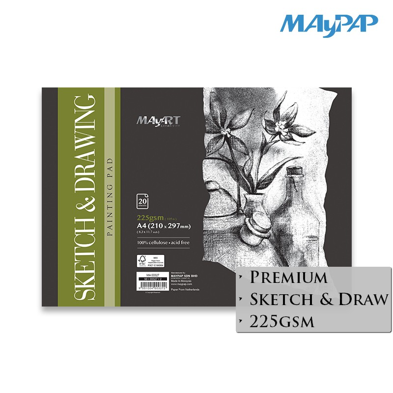 Giấy vẽ chì màu chuyên dụng MayArt Sketch & Drawing Pad A4 20 tờ