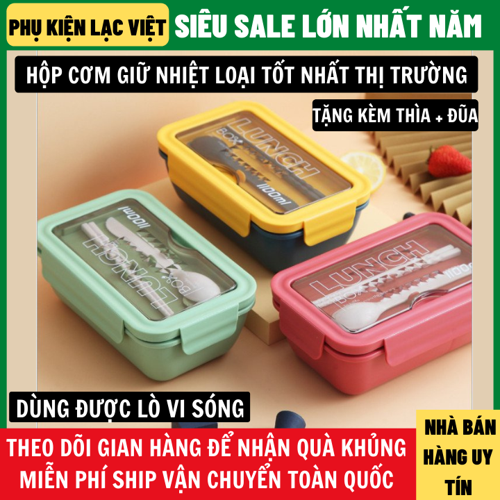 Hộp đựng cơm hộp đựng cơm giữ nhiệt nhựa cao cấp an toàn với sức khỏe, dùng được lò vi sóng hộp cơm giữ nhiệt