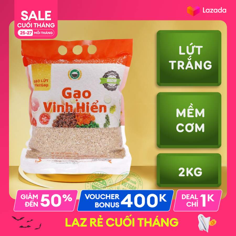 Gạo lứt trắng vietgap 2kg vinh hiển - dẻo, mềm, cơm ăn ngon