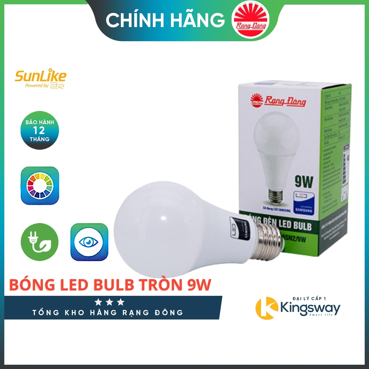 Bóng Đèn Chính Hãng Rạng Đông Led BULB A Tròn A60N1/9w, Đui E27, Ánh Sáng Trắng/Vàng