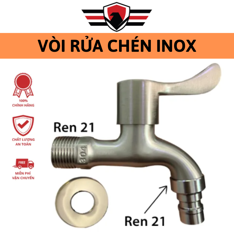 Vòi nước inox 304, vòi hồ nhựa ren 21 chống gỉ cực tốt, Vòi hồ inox 304 cao cấp chính hãng - Huy Tưởng