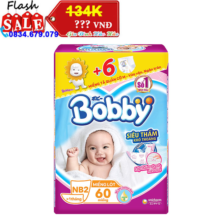 Miếng lót sơ sinh bobby fresh size newborn 2 - 60 miếng - cho bé 4-7 kg