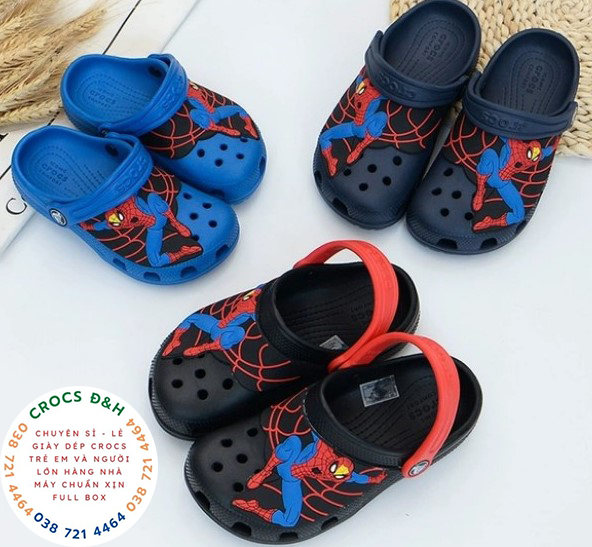 Giày dép crocs - dép sục nhựa crocs band spiderman cho bé trai chống thấm nước, chống trơn trượt, chống hôi chân, hàng nhà máy xuất xịn, đầy đủ hộp hoặc túi crocs