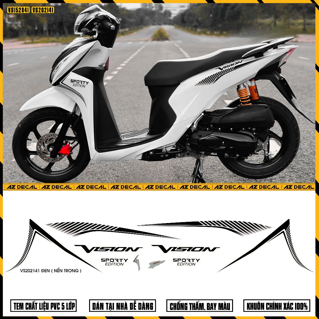 Tem vision thiết kế sporty | vs41 | tem decal dán xe máy vision đen trắng 2015 2017 2018 2019 2020 2021 2022