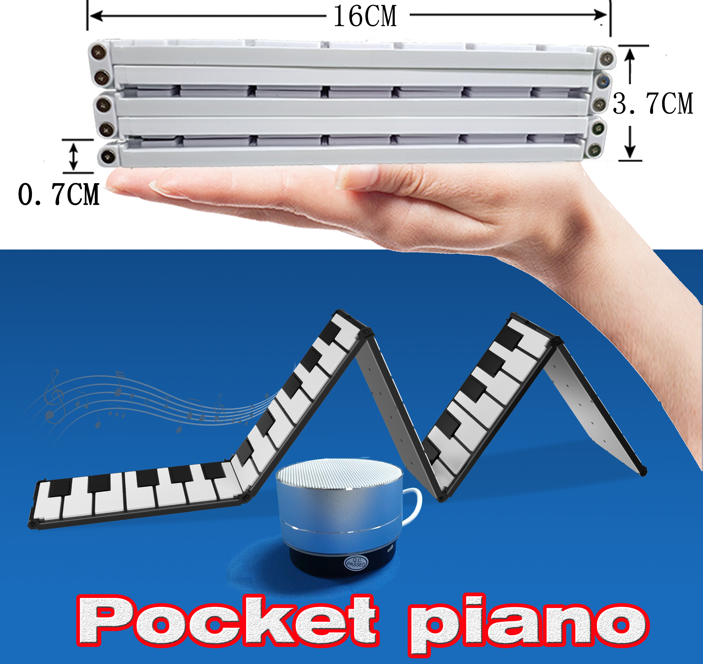Folding Piano Pocket Đàn piano xách tay 60 phím cho người lớn mới bắt đầu Thực hành chuyên nghiệp Bàn phím đàn piano điện tử Handroll
