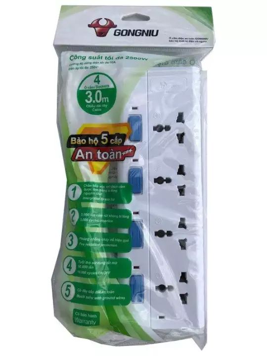 Ổ cắm điện gongniu chống sét 4 ổ cắm đa năng 4 công tắc chống sét 3m