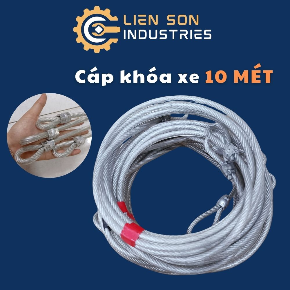 10 mét Dây cáp khoá xe máy, xe đạp phi 10 ly dài 10 mét cực kỳ chắn chắn, chiều dài dây cáp khóa xe - Cơ Khí Liên Sơn