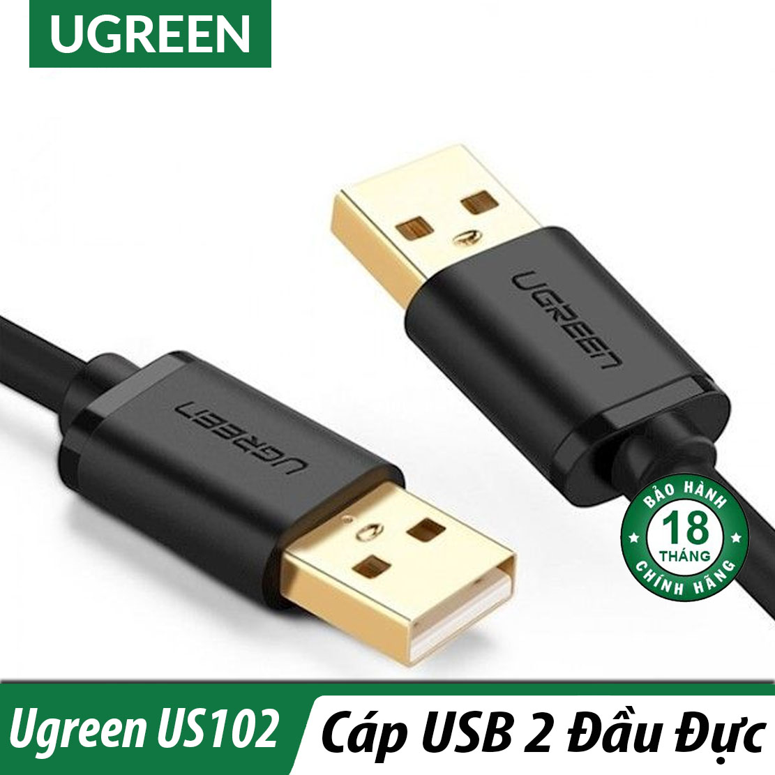 Cáp usb 2.0 link 2 đầu đực cao cấp ugreen us102- bảo hành 18t chính hãng