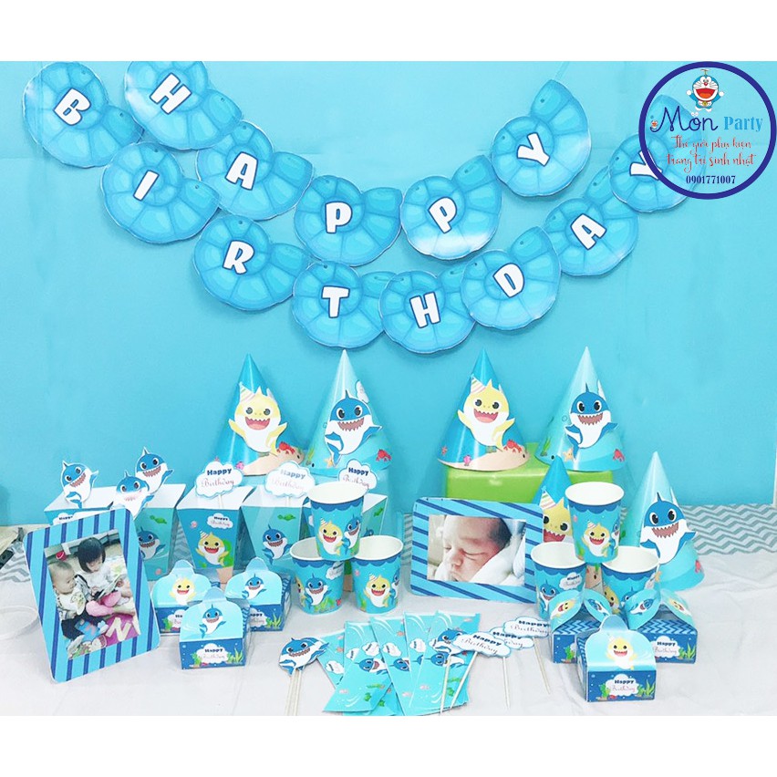 Set Trang Trí Sinh Nhật Để Bàn Chủ Đề Baby Shark