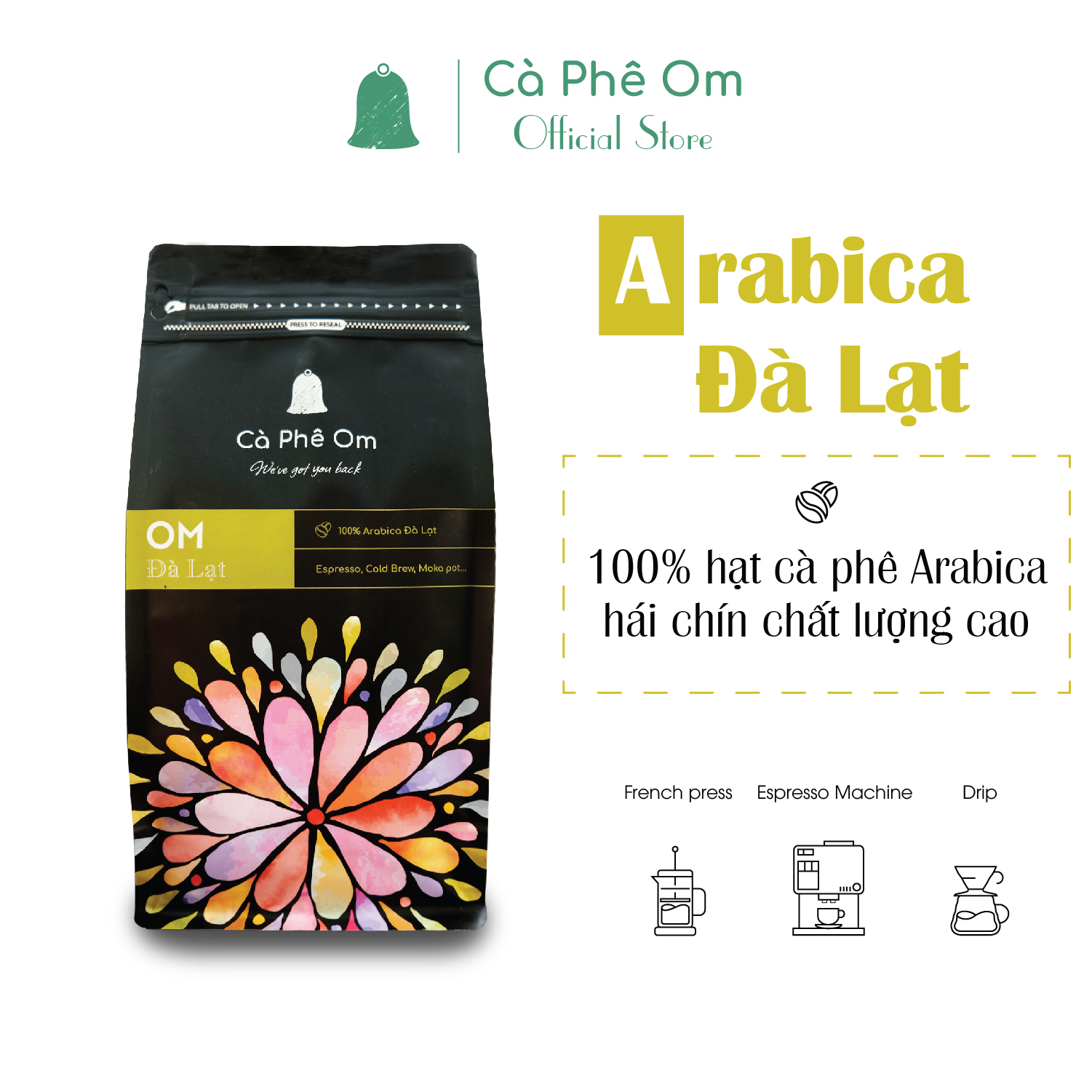500gr Cà phê Arabica Cầu Đất Đà Lạt 100% rang xay nguyên chất, cà phê hạt rang mộc pha máy, cold brew