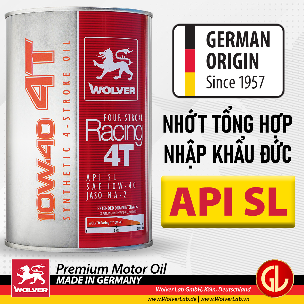 Quà VIP - Nhớt Wolver Racing 10W40 API SL - Wolver Racing - Wolver 10W40 - German Lubricant Đức - Racing 10W40 - Nhớt 10W40