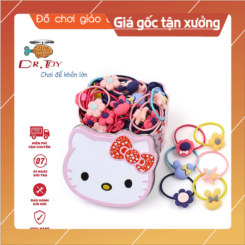 [ GIÁ SỐC ] 40 Dây buộc tóc kèm hộp Hello Kitty - chất liệu chun mềm, co giãn tốt không đau tóc bé, Set 40 dây buộc tóc dây chun nịt cột tóc nữ Hàn Quốc dễ thương cho bé gái nhiều mẫu