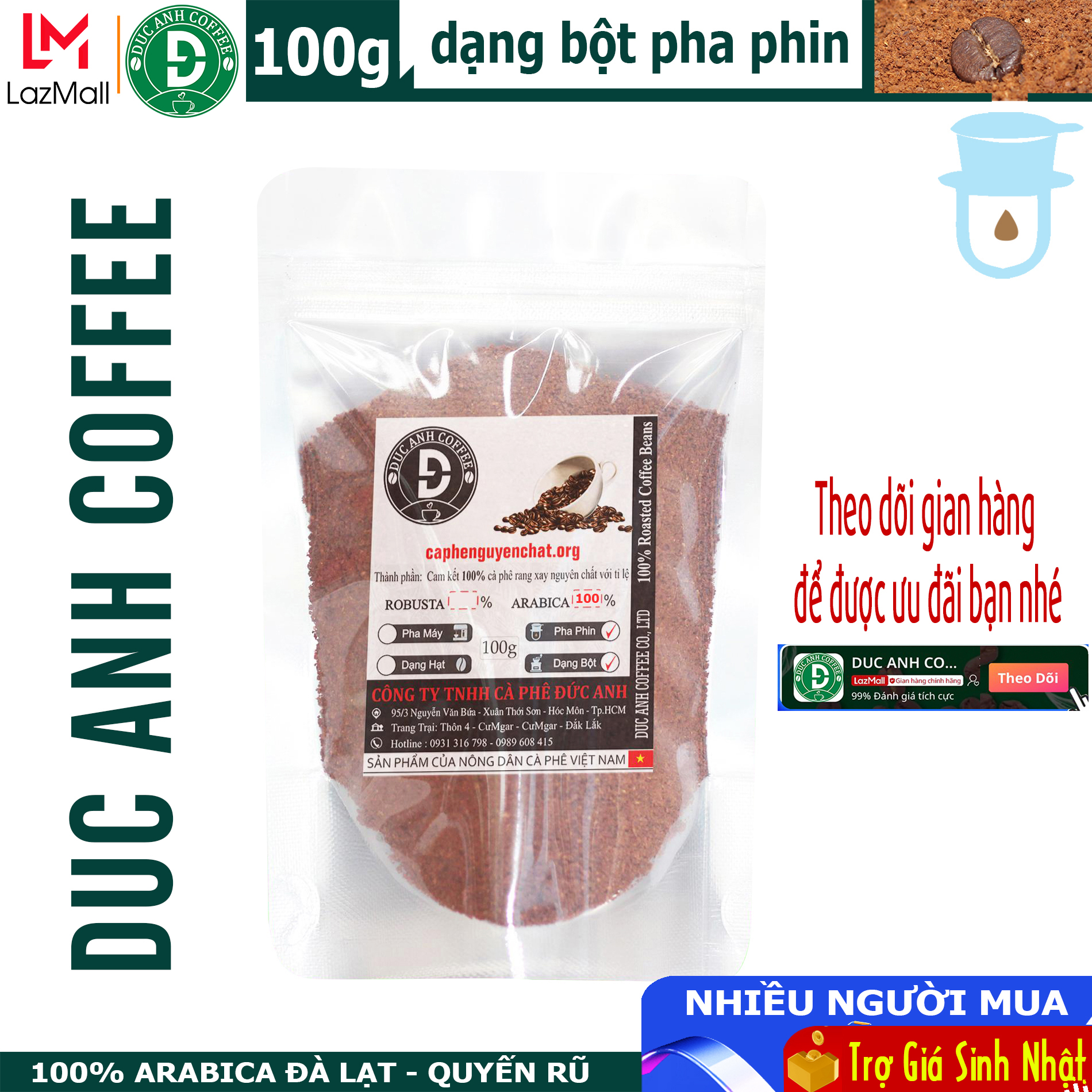 Cà Phê Arabica Rang Mộc pha phin DUC ANH COFFEE gói 100g xuất xứ Đà Lạt - cà phê Đức Anh - arabica coffee