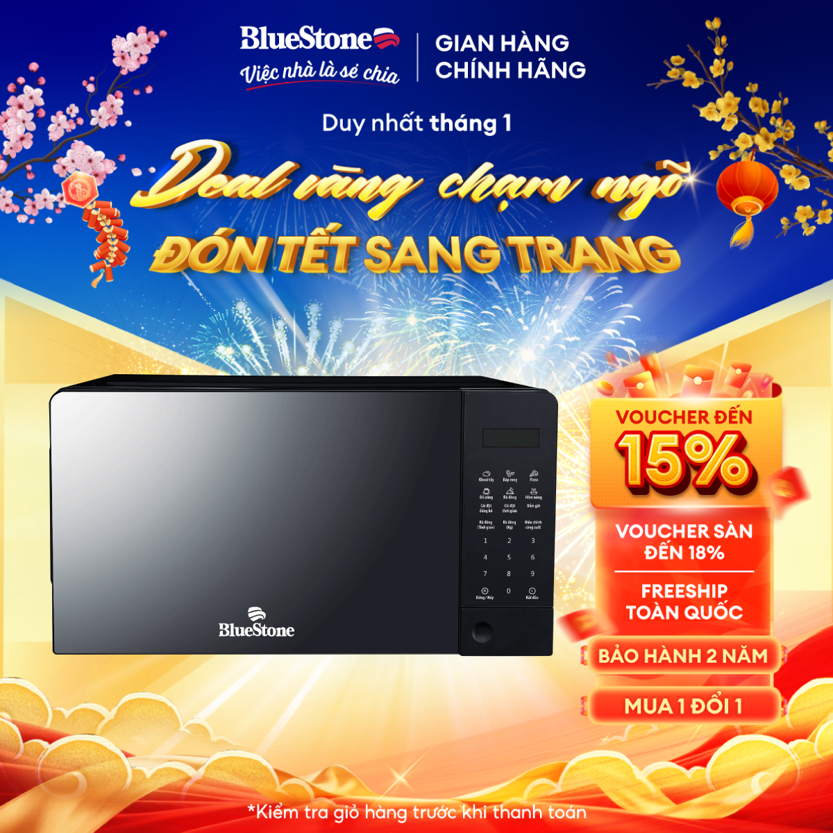 Lò Vi Sóng Điện Tử BlueStone MOB-7815 - Dung tích 20L - Công suất 1100W - Bảng điều khiển điện tử-  8 chế độ nấu - Bảo hành 2 năm - Hàng chính hãng