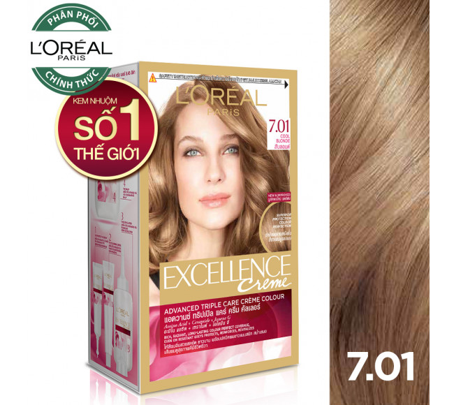 Thuốc nhuộm tóc phủ bạc loreal excellence cream 172ml - số 7.01 - màu vàng sáng
