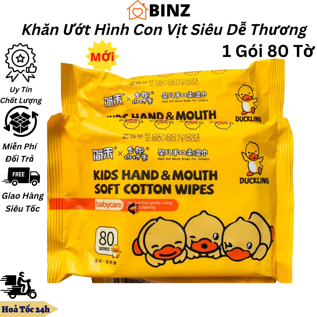 Khăn giấy ướt hình con vịt, mỗi bịch 80 tờ/ khăn giấy ướt con vịt siêu dễ thương - binz