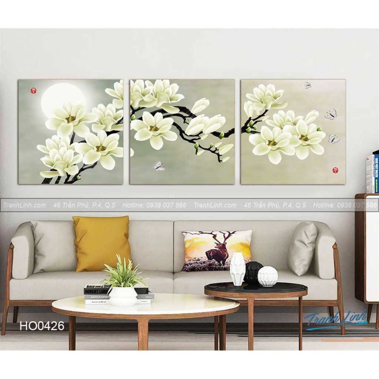 Tranh treo tường hoa mai, tranh tráng gương treo phòng khách