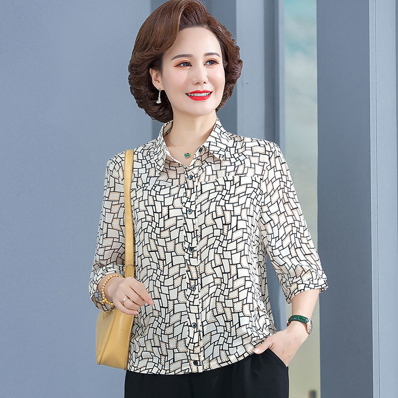 Áo sơ mi mùa hè cho mẹ áo sơ mi voan mẫu mỏng cỡ lớn cho người trung niên nữ trung niên