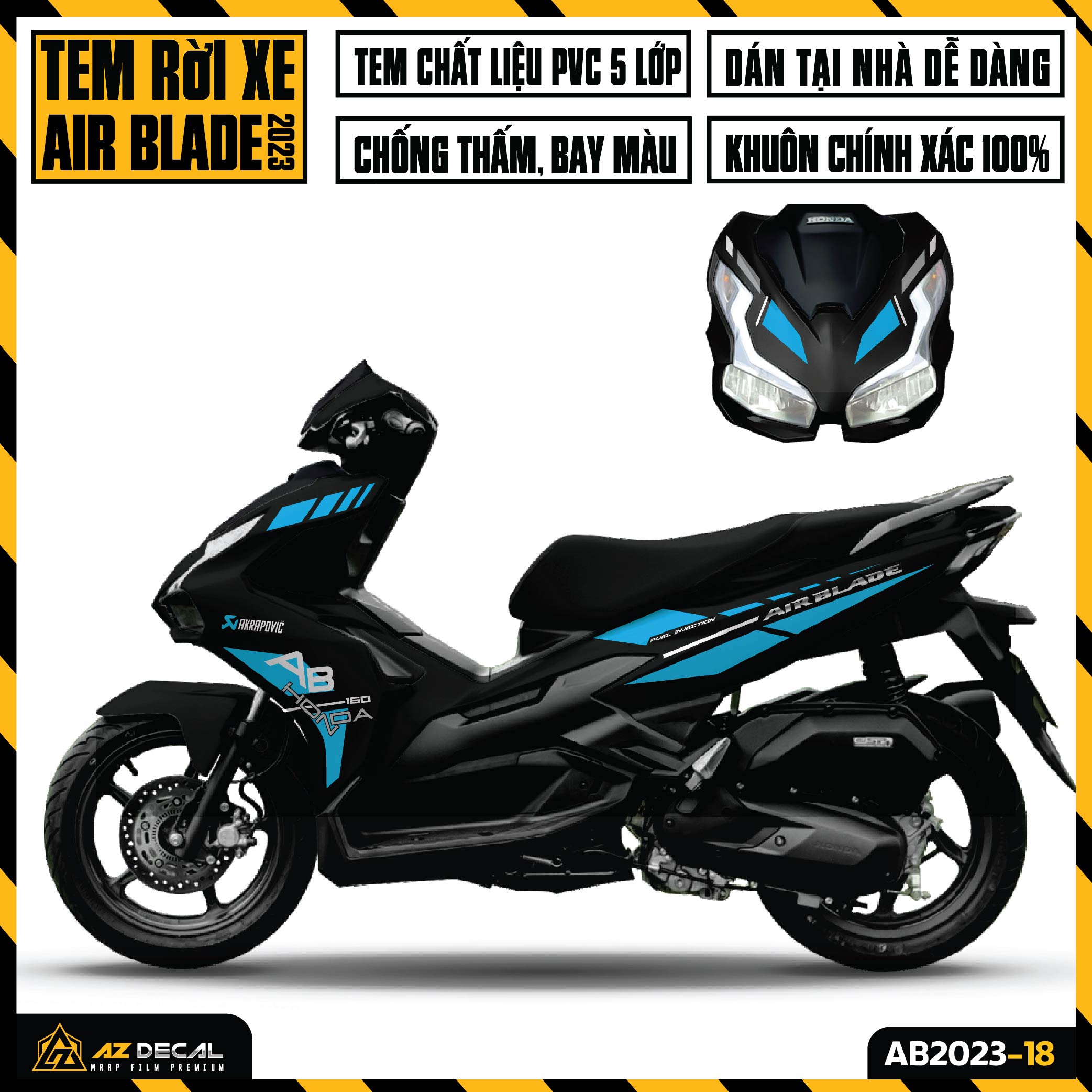 Tem AirBlade 2023 Mẫu Honda Akrapovic | AB2023-18 | Team Decal Hình Dán Xe Máy AB Air Blade 125 160 