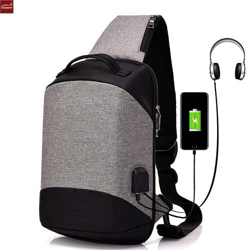 Túi Đeo Chéo Nam cao cấp size lớn phiên bản có cáp sạc USB và Jack cắm tay nghe Túi đeo chéo đựng Ipad nhiều ngăn tiện lợi
