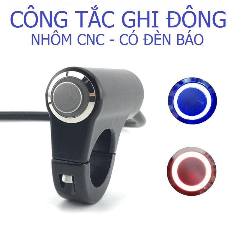Công tắc gắn ghi đông chống nước có led báo trạng thái nhôm cnc cho xe máy