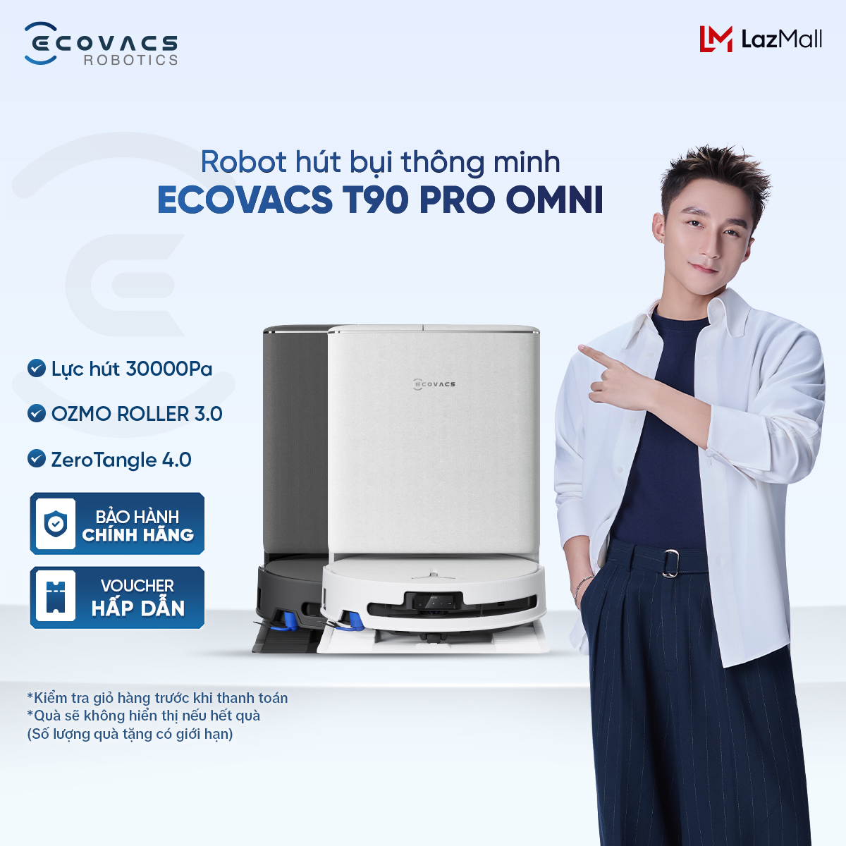 Ecovacs T90 Pro Omni Smart Vacuum Cleaner Robot - Maximum Suction Power of 30,000 Pa - Ai Stain Detection 2.0 - Zerotangle 4.0
