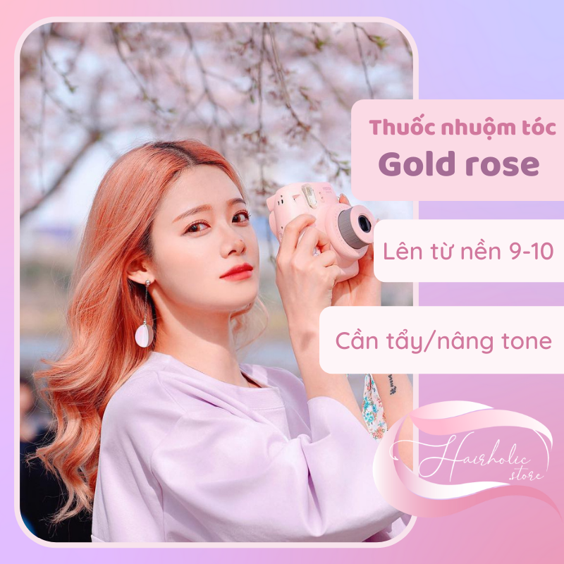 Màu nhuộm tóc màu Gold Rose Hairholic khó phai + Tặng kèm ủ tóc Bio.