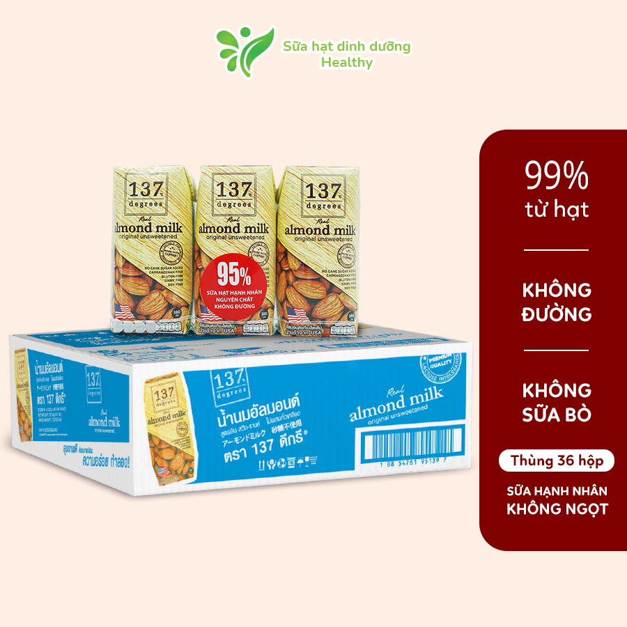 Thùng Sữa Hạt Hạnh Nhân Không Đường 137 Degrees Thái Lan (180ML x 36 Hộp)