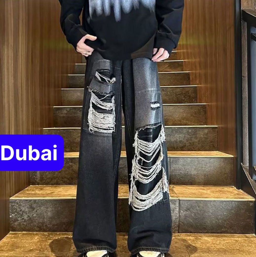 QUẦN BAGGY JEAN NAM NỮ UNISEX CHẤT BÒ XANH ĐEN RÁCH WASH 2 MÀU PHONG CÁCH HOT TREND 2024- DUBAI FASHION