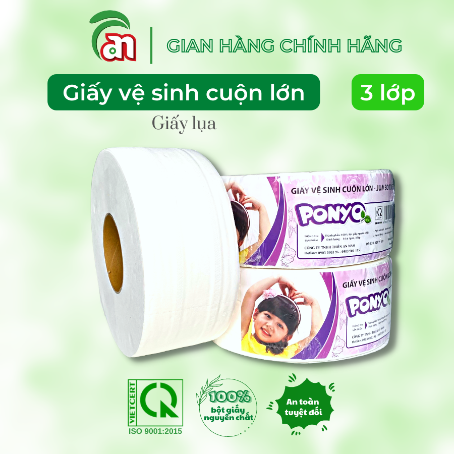 Giấy vệ sinh cuộn lớn siêu dày tan nhanh PONYO JB700 3 lớp 700g Thiên An Nam paper