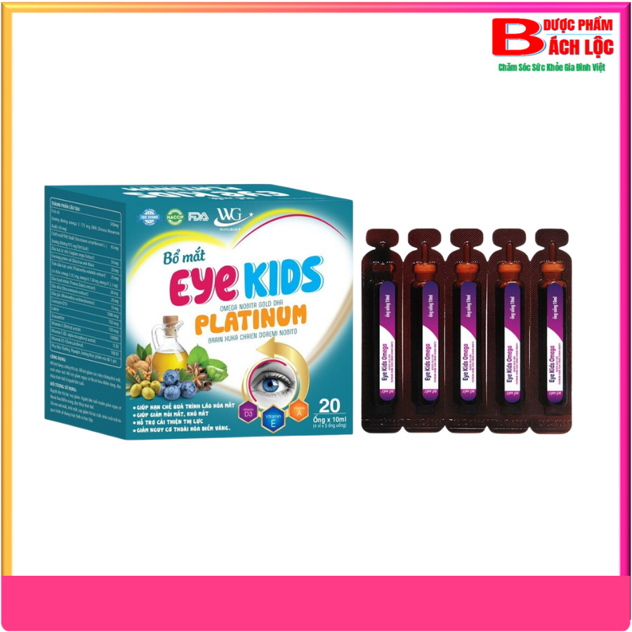 Siro Bổ Mắt Eye Kids Platinum Giúp Hạn Chế Quá Trình Lão Hóa Mắt, Giảm Mỏi Mắt, Khô Mắt, Cải Thiện Thị Lực, Hộp 20 Ống, Dược Phẩm Bách Lộc