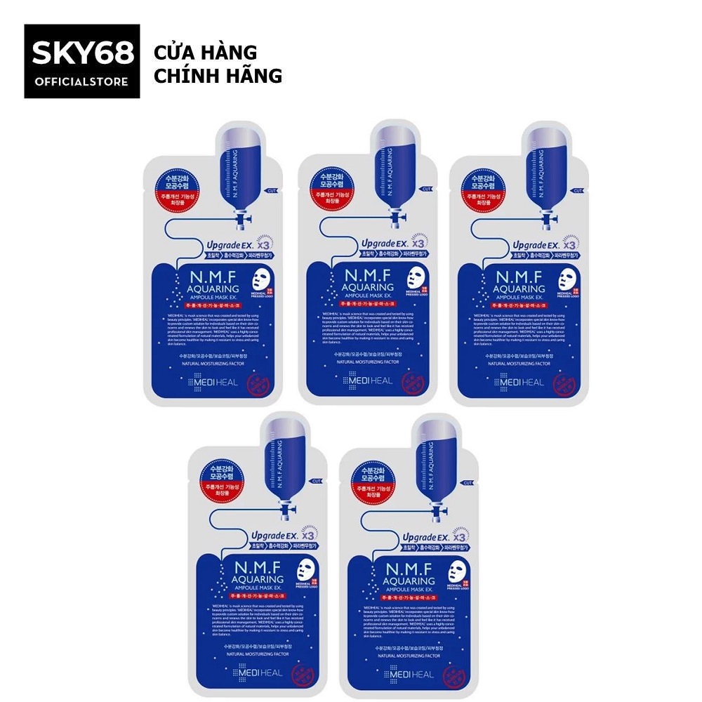Combo 5 mặt nạ cấp ẩm, kiềm dầu, se khít lỗ chân lông mediheal n.m.f aquaring ampoule mask 25ml x 5