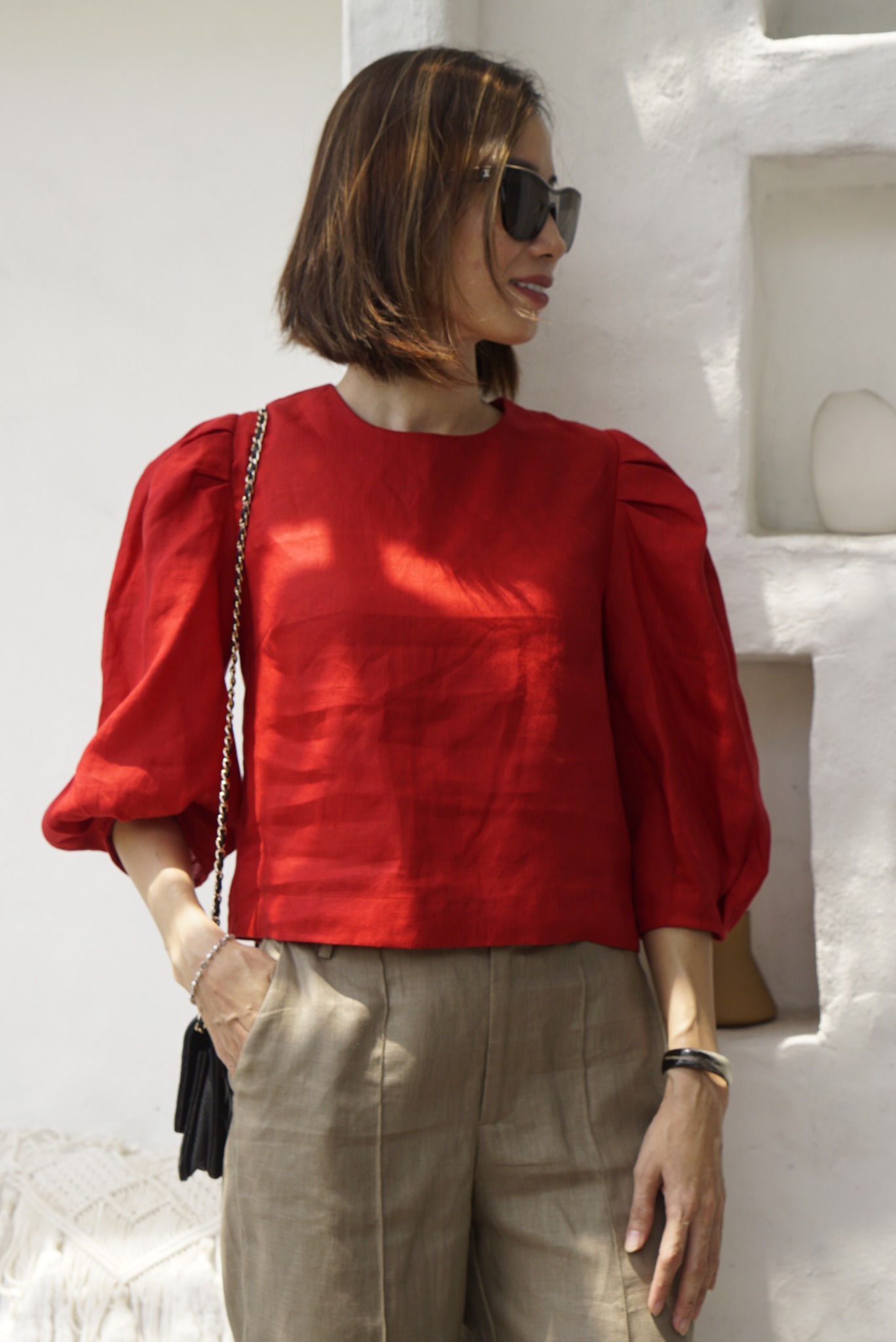 Áo top linen tay phồng radiant- maxmessi