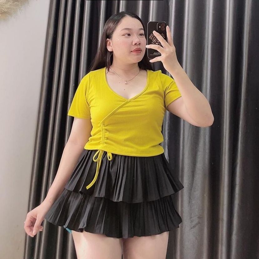 Cô Nhỏ Bigsize Áo thun gân bigsize rút dây bên hông cho nàng Chuppy 58-95kg G9