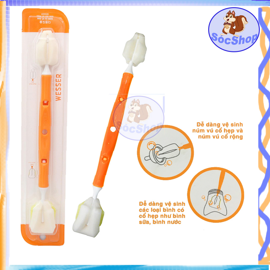 Cây súc bình sữa và núm vú Wesser 2 đầu mousse